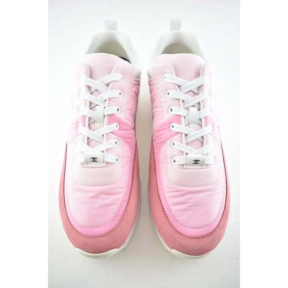 Chanel Mens 21C Pink Suede Leather CC Logo Lace Low Top Trainer Sneaker 43 10 - Picture 5 of 12